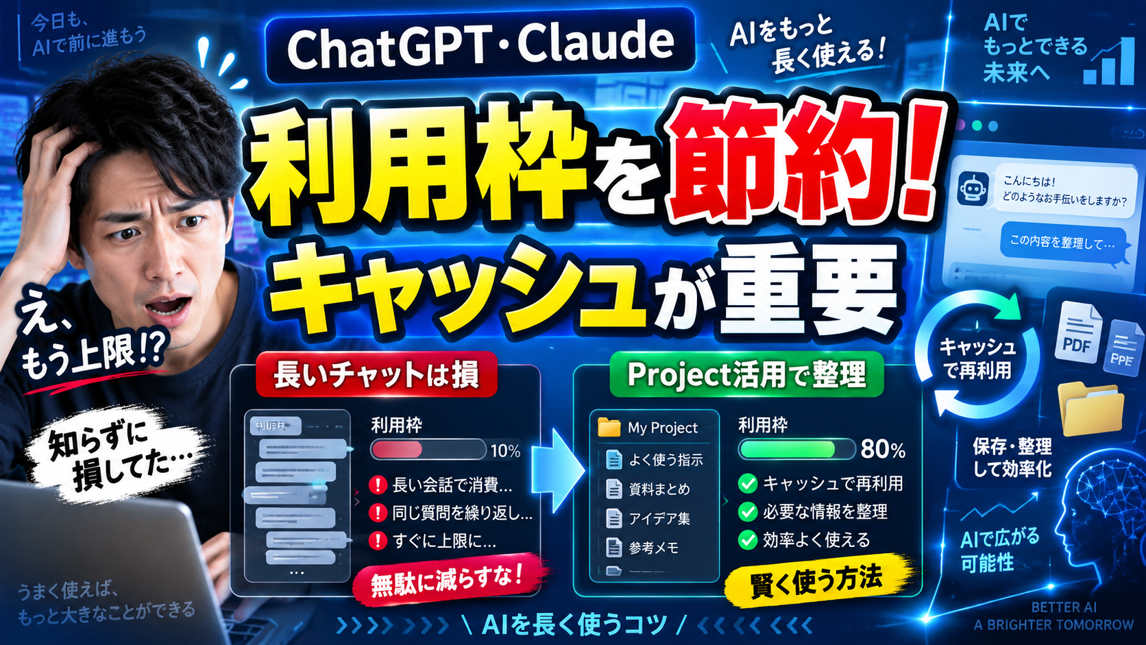 ChatGPT・Claudeの利用枠を節約する方法｜キャッシュを理解してAIを長く使う実践術